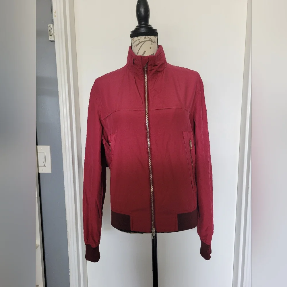 Valentino Made In Italy‎ Burgundy Red Bomber Rain Jacket Women's Size Small